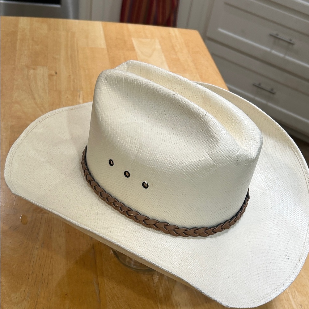 Classic Straw Natural Color Cowboy Hat with Tan Braided Band - Picture 16 of 16